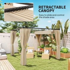 OUTSUNNY Gazebo pergola 3x3 m s stranskimi stenami in zložljivo streho, zunanji gazebo iz kovine in poliestra 180g/m2, za vrt, teraso in poslovne dejavnosti, bež