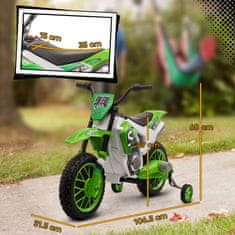 HOMCOM Otroški električni kros motocikel z baterijo 12V in odstranljivimi kolesci, igrača motocikel iz PP in kovine, 106.5x51.5x68 cm, zelena