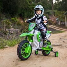 HOMCOM Otroški električni kros motocikel z baterijo 12V in odstranljivimi kolesci, igrača motocikel iz PP in kovine, 106.5x51.5x68 cm, zelena