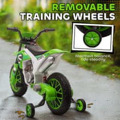HOMCOM Otroški električni kros motocikel z baterijo 12V in odstranljivimi kolesci, igrača motocikel iz PP in kovine, 106.5x51.5x68 cm, zelena