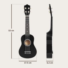 HOMCOM Ukulele soprano z 21 palci za začetnike, ukulele iz lesa z strunami iz najlona, plektro in rezervna struna, črno