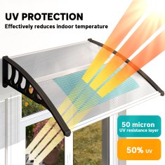 OUTSUNNY Zunanja nadstrešnica 103x96.5cm, nadstrešnica za zunanjost s nosilci iz polikarbonata in palicami iz aluminija, za balkone, okna in vrata, prozorna