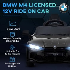 AIYAPLAY Električni avto za otroke 12V z licenco BMW M4, električni avto za otroke z 2 motorjema, vzmetenjem, daljinskim upravljalnikom 2.4G, hupo in žarometi, 3-5KM/H, največja nosilnost 30KG, črna