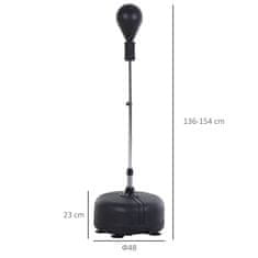 HOMCOM Punching ball da terra, sacco da boxe da terra z base riempibile, ventose e guantoni, altezza regolabile 4 livelli da 136-154 cm, speed bag per home gym casa e palestra, nero