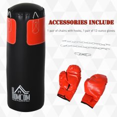 HOMCOM Komplet boksarske vreče za odrasle 120 cm, viseča boksarska vreča z rokavicami in kavlji, trening za kickboxing, črna rdeča