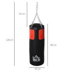 HOMCOM Komplet boksarske vreče za odrasle 120 cm, viseča boksarska vreča z rokavicami in kavlji, trening za kickboxing, črna rdeča