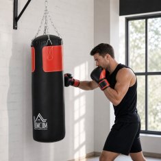 HOMCOM Komplet boksarske vreče za odrasle 120 cm, viseča boksarska vreča z rokavicami in kavlji, trening za kickboxing, črna rdeča