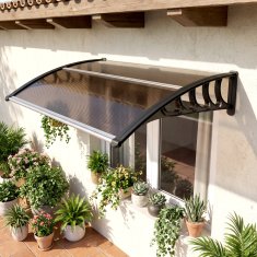 OUTSUNNY Zunanja tenda 103x96.5cm, tenda za zunanjo uporabo s polikarbonatnimi nosilci in aluminijastimi palicami, za balkon okna in vrata, rjava