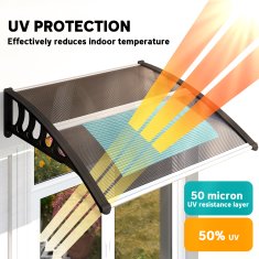 OUTSUNNY Zunanja tenda 103x96.5cm, tenda za zunanjo uporabo s polikarbonatnimi nosilci in aluminijastimi palicami, za balkon okna in vrata, rjava