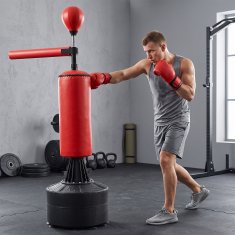HOMCOM Boksarska vreča z nastavljivo višino s punch ball, rotacijsko palico in polnilno osnovo, talna vreča iz PU, EPE in HDPE, 88x48x155-205 cm, rdeča in črna