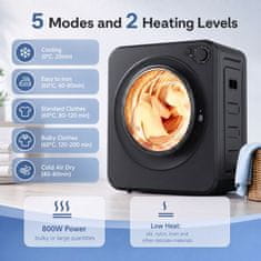 HOMCOM Mini prenosni sušilnik 2.5 kg, 5 programov, 800/400 w kompaktni sušilnik, sprednje polnjenje, do 60Celsius, naložljiv/stenski/samostoječ, boben iz nerjavečega jekla, stanovanje, črna