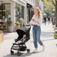 AIYAPLAY Lahek voziček 6.3Kg za otroke 0-3 leta zložljiv z eno roko, kompakten voziček z nagibnim naslonjalom, nastavljivo kapuco in nastavljivim podnožjem, kolesa in košara za shranjevanje, do 15 kg, siva