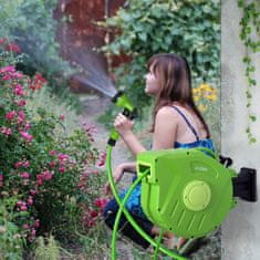 DURHAND Vrtni retraktilen navijalnik cevi s cevjo za vodo 20 m, stenski vrtljivi navijalnik cevi za 180°, samodejni navijalnik cevi, vrtna zalivalna cev iz plastike, zelena