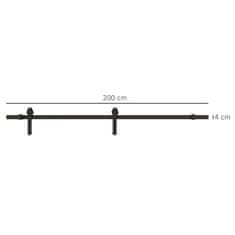 HOMCOM 200Cm tirnica za drsna vrata komplet dodatkov z tirnico in kolesi nosilnost 100kg ogljikovo jeklo 200×4×0.6cm