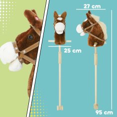 AIYAPLAY Konj s palico in realističnimi zvoki za otroke 24+ mesecev, konj igrača na kolesih iz poliestra, pene in lesa, 95x25x27 cm, rjav