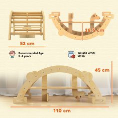 AIYAPLAY Arco Montessori za otroke 2-4 let, ki se lahko spremeni v gugalnik, lesena plezalna igrača, 110x52x45 cm, barva lesa