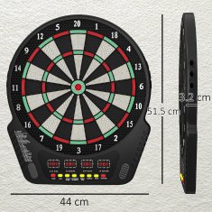 HOMCOM Elektronska tarča za pikado s 6 pikadli, napajalnik, 4 LED zasloni, 243 programi in 27 iger, elektronska tabla za pikado za 16 igralcev, 44x51.5x3.2 cm, črna