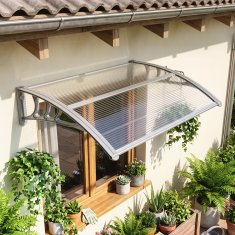 OUTSUNNY Zunanji nadstrešek 100x75cm iz polikarbonata za balkon vrata in okna odporen na UV žarke, srebrn