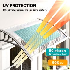 OUTSUNNY Zunanji nadstrešek 100x75cm iz polikarbonata za balkon vrata in okna odporen na UV žarke, srebrn