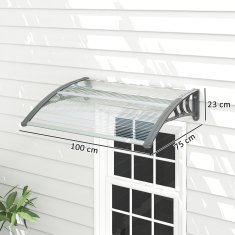 OUTSUNNY Zunanji nadstrešek 100x75cm iz polikarbonata za balkon vrata in okna odporen na UV žarke, srebrn