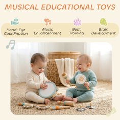 AIYAPLAY Glasbila za otroke, lesene glasbene igrače Montessori navdihnjene za otroke 3+, set tolkalskih glasbil s tamburinom in marakasami, darilo za dekleta in fante