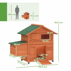 PAWHUT Lesen kokošnjak z gnezdom, zunanji kokošnjak za kokoši, nepremočljiva streha, izvlečni pladenj, 2 gredi, rampa, okno, hišica za 2 kokoši, race, vrt, 113.5x67.5x95.5cm, oranžna