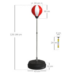 HOMCOM Boksarski balon za tla za odrasle, boksarska vreča za tla s polnilno osnovo, zračna črpalka in rokavice, nastavljiva višina od 126 do 144 cm, hitrostni balon za domačo telovadnico in fitnes