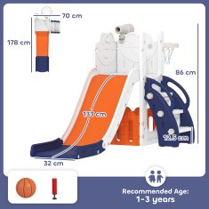 AIYAPLAY Komplet tobogan za otroke 5 v 1 z košem, lestvico, igračnim daljnogledom in posodo, igrače za otroke za notranjo in zunanjo uporabo, starost 1-3 leta, temno modra