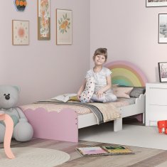 ZONEKIZ Otroška postelja za otroke 3-6 let s stranskimi zaščitnimi ogrodji proti padcu, postelja za otroke iz MDF in večslojnih plošč, 143x74x66 cm, bela in roza