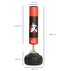 HOMCOM Sacco da boxe da terra adulti, 180 cm sacco boxe da terra con 10 ventose, sacchi da kickboxing per muay thai mma allenamento fitness, per casa palestra home gym, nero e rosso