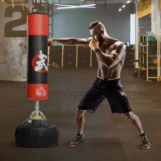 HOMCOM Sacco da boxe da terra adulti, 180 cm sacco boxe da terra con 10 ventose, sacchi da kickboxing per muay thai mma allenamento fitness, per casa palestra home gym, nero e rosso