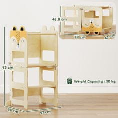 AIYAPLAY Montessori stolp za otroke 2-5 let z tablo in mizo, otroški stolček iz vezanega lesa, 57x39x93 cm, lesena barva