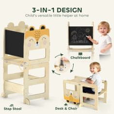 AIYAPLAY Montessori stolp za otroke 2-5 let z tablo in mizo, otroški stolček iz vezanega lesa, 57x39x93 cm, lesena barva