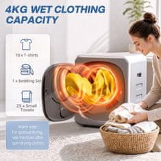 HOMCOM Mini prenosni sušilnik 2.5kg, 6 programov, zaslon na dotik, kompaktni sušilnik 800W, polnjenje spredaj, do 60Celsius, zlagljiv/stenski/samostoječ, časovnik, boben iz nerjavečega jekla, domača uporaba