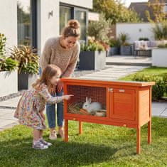 PAWHUT Zunanji kunčnik iz borovega lesa, kunčja hišica z izvlečnim pladnjem, odprta streha iz bitumna, dvignjeno dno, morski prašički, činčile, oranžna
