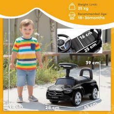 AIYAPLAY Otroški avto za prve korake z licenco Mercedes Benz z hupo in prostorom za shranjevanje, otroški avto iz PP in jekla, 65x28x39 cm, črna