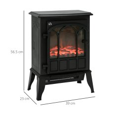 HOMCOM Camino da terra električni moč 1000W / 2000W z učinkom plamena nastavljivo svetlostjo, električni kamin z nastavljivo temperaturo in zaščito pred prekomernim segrevanjem, 39x23x56.5cm, črna
