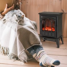 HOMCOM Camino da terra električni moč 1000W / 2000W z učinkom plamena nastavljivo svetlostjo, električni kamin z nastavljivo temperaturo in zaščito pred prekomernim segrevanjem, 39x23x56.5cm, črna
