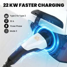 HOMCOM Polnilni kabel za električni avtomobil EV tip 2, 22kW, 32A, način 3, trifazni, 5m, kabel za električni avtomobil, podaljšek tip 2 s krpo za čiščenje in torbo