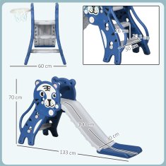 AIYAPLAY Drča za otroke 18-36 mesecev s košem za košarko ob strani, plastična drča, 133x60x70 cm, modra in siva