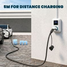 HOMCOM Polnilni kabel za električni avtomobil EV tip 2, 22kW, 32A, način 3, trifazni, 5m, kabel za električni avtomobil, podaljšek tip 2 s krpo za čiščenje in torbo
