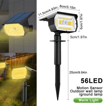 KJB Solar Landscape Lights Outdoor Waterproof Spotlights, 72/68 LED Zunanja solarna LED svetilka, 56 LED, topla bela, 1 kos, senzor gibanja