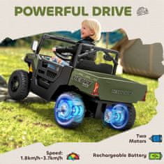 AIYAPLAY Električni avtomobil za otroke UTV 12V terensko vozilo za otroke s prtljažnikom, 2 motorja, 3-Točkovni varnostni pas, daljinski upravljalnik, vzmetenje, USB, glasba, luči, 1.8-3.7 km/h, 3-8 let