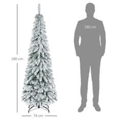 HOMCOM Vitko zasneženo božično drevo 180cm z 523 vejami in jeklenim podstavkom, visoko in ozko božično drevo za notranjo uporabo