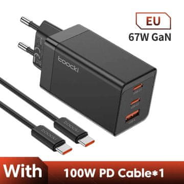 KJB Toocki 67W GaN USB C Charger with 1m USB-C Cable GaN USB-C polnilnik 67 W, črn, EU, s kablom 1 m