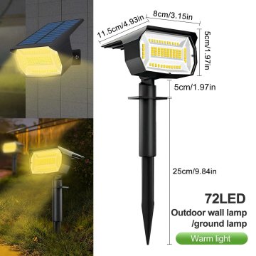KJB Solar Landscape Lights Outdoor Waterproof Spotlights, 72/68 LED Zunanja solarna LED svetilka, 72 LED, topla bela, 1 kos