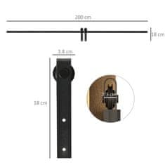 HOMCOM 200 Cm/6.6 FT komplet za drsna vrata nosilnost 20 kg, tirnica za drsna vrata in krila 200 cm s kolesci rustični slog, črna