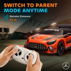 AIYAPLAY Električni avto za otroke mercedes-amg GT3, 12V električni avto za otroke 3-8 let z 2 motorjema, daljinski upravljalnik, LED luči, brezžična glasba, ročaj in prevozna kolesca, oranžna
