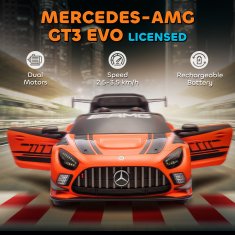 AIYAPLAY Električni avto za otroke mercedes-amg GT3, 12V električni avto za otroke 3-8 let z 2 motorjema, daljinski upravljalnik, LED luči, brezžična glasba, ročaj in prevozna kolesca, oranžna