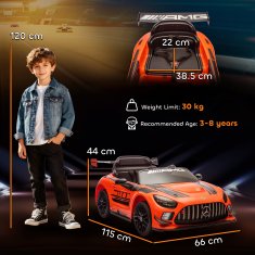 AIYAPLAY Električni avto za otroke mercedes-amg GT3, 12V električni avto za otroke 3-8 let z 2 motorjema, daljinski upravljalnik, LED luči, brezžična glasba, ročaj in prevozna kolesca, oranžna